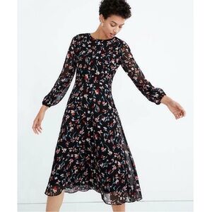 Madewell Sheer-Sleeve Midi Dress in Drifting Flowers Black Sz 6
